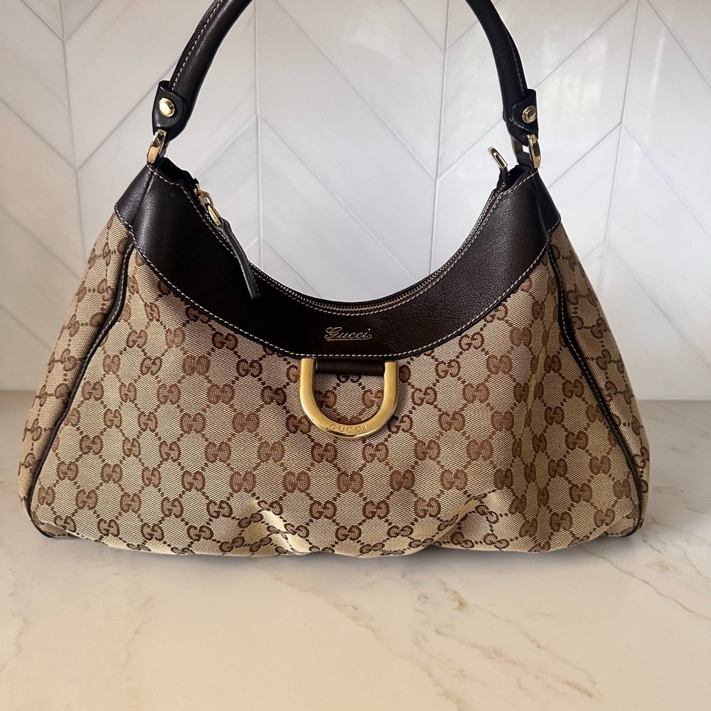 Gucci Beige and Dark Brown Hobo Bag